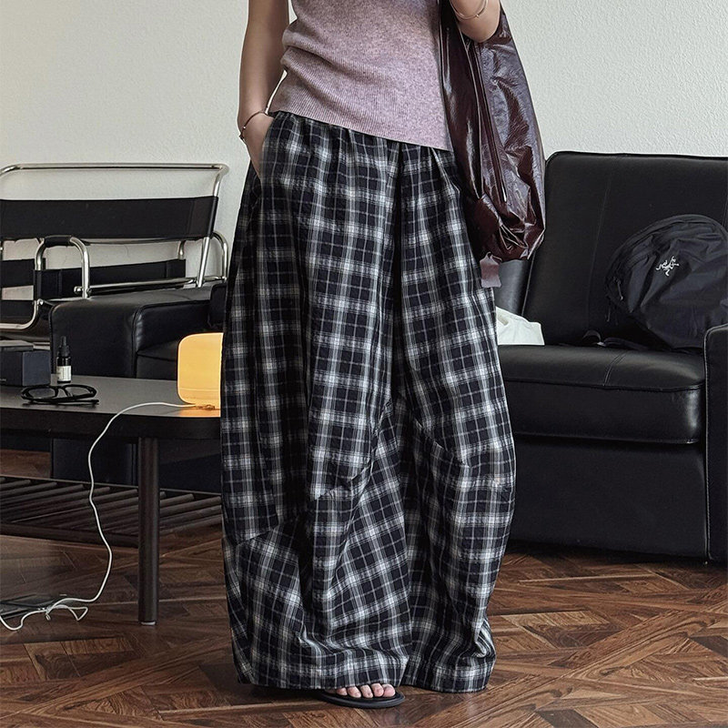 黑白格纹显高显瘦百搭大码阔腿裤女2025秋季新款宽松休闲风格子裤