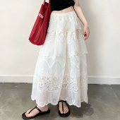 欧货高端定制白色蕾丝拼接大码 半身裙女2026春夏新款 轻熟大摆裙子