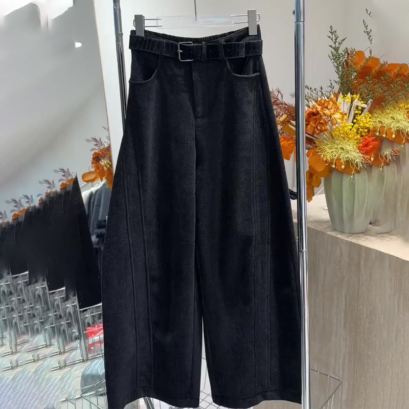 欧货高端定制黑色毛呢大码阔腿裤女2025冬季新款加厚慵懒风弯刀裤,女装/女士精品,大码裤装,淘宝优惠券,粉丝福利购,淘宝优惠卷