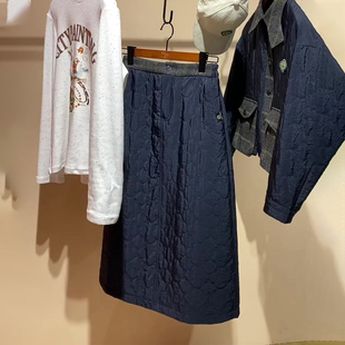 加厚减龄a字裙子 新款 欧货高端定制藏蓝色大码 半身棉裙女2025冬季