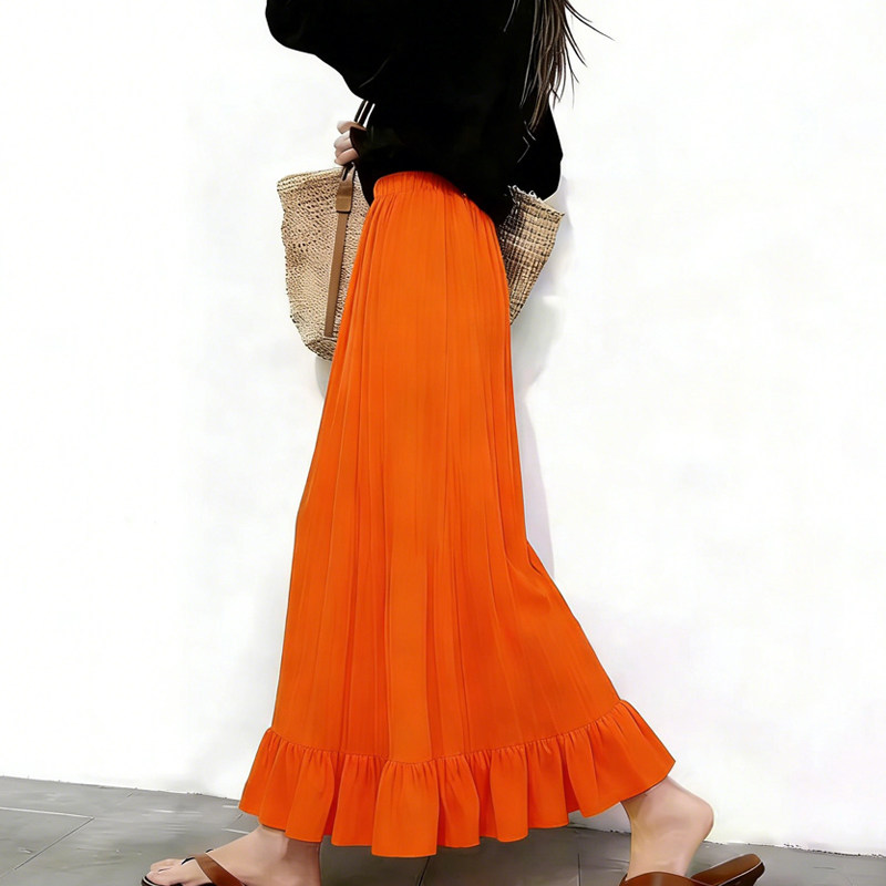 欧货高端定制亮橙色大码半身裙女2026早春新款轻熟荷叶边大摆裙子,女装/女士精品,大码半身裙,淘宝优惠券,粉丝福利购,淘宝优惠卷