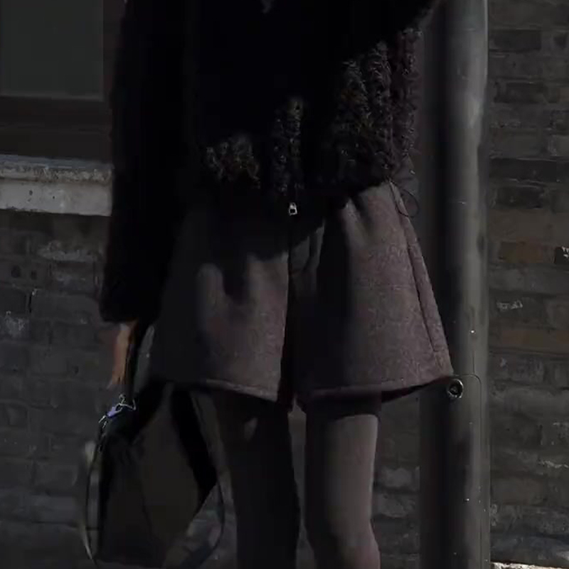 高端定制深灰色毛呢大码阔腿裤女