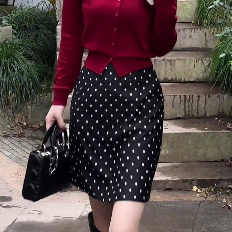 欧货高端定制黑色波点大码半身裙