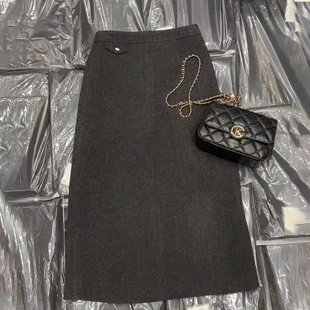 加厚极简风A字裙 新款 欧货高端定制灰色毛呢大码 半身裙女2025冬季