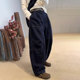 欧货高端定制藏蓝色棉麻大码 加厚宽松休闲裤 阔腿裤 女2025秋冬新款