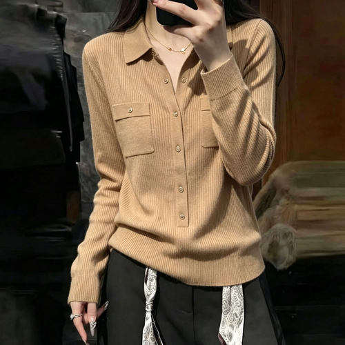 欧货高端卡其色翻领大码上衣女