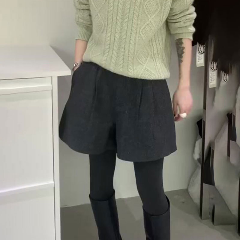 高端定制灰色毛呢大码阔腿裤女