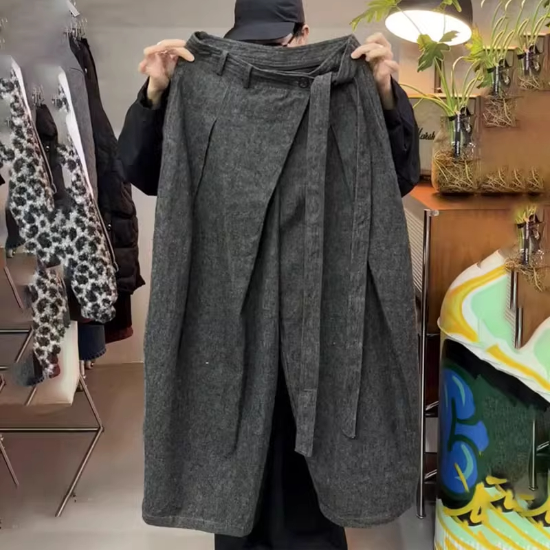 欧货高端定制灰色毛呢大码阔腿裤