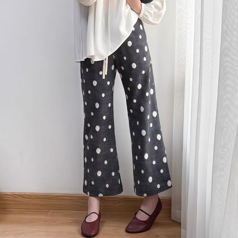 日系棉麻窄版黑色波点阔腿裤女2025秋季新款时尚百搭高腰九分裤子,女装/女士精品,大码裤装,淘宝优惠券,粉丝福利购,淘宝优惠卷