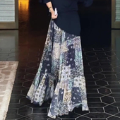 欧货高端定制深蓝底印花大码 半身裙女2026春夏新款 轻熟风大摆裙子