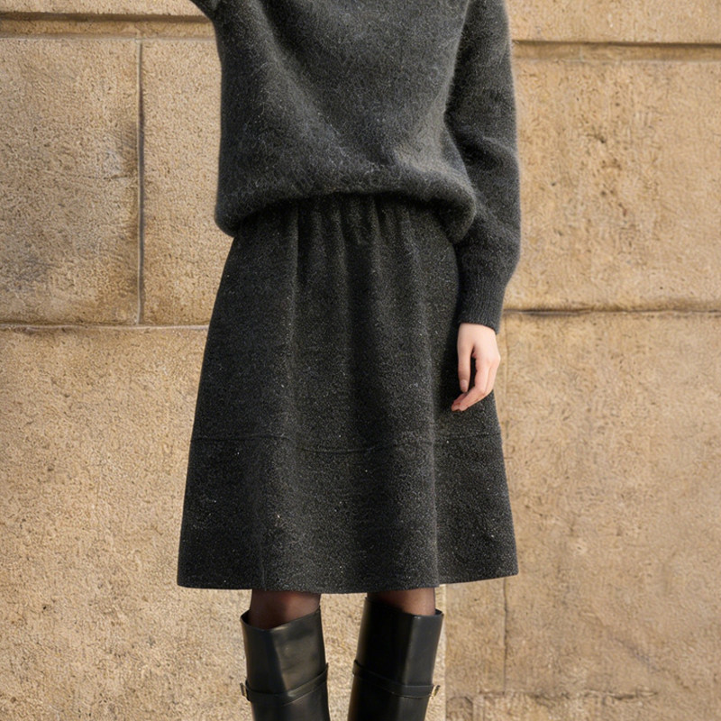 欧货高端定制深灰色毛呢大码半身裙女2026早春新款细闪精致A字裙,女装/女士精品,大码半身裙,淘宝优惠券,粉丝福利购,淘宝优惠卷