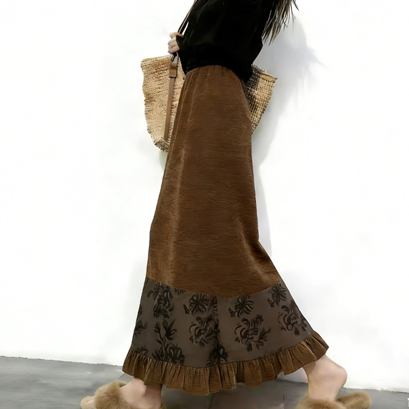 高端定制栗色毛呢大码半身裙女2025冬季新款加厚拼接木耳边A字裙,女装/女士精品,大码半身裙,淘宝优惠券,粉丝福利购,淘宝优惠卷