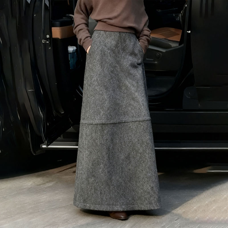 高端定制灰色毛呢大码半身裙女