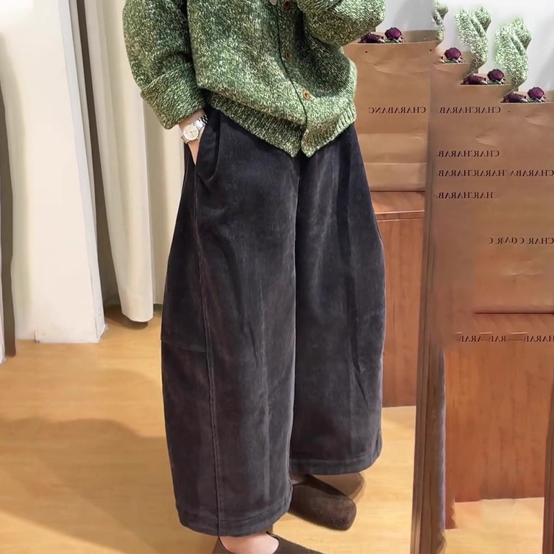 高端定制深灰色灯芯绒大码阔腿裤女2025冬季新款加厚慵懒风休闲裤,女装/女士精品,大码裤装,淘宝优惠券,粉丝福利购,淘宝优惠卷