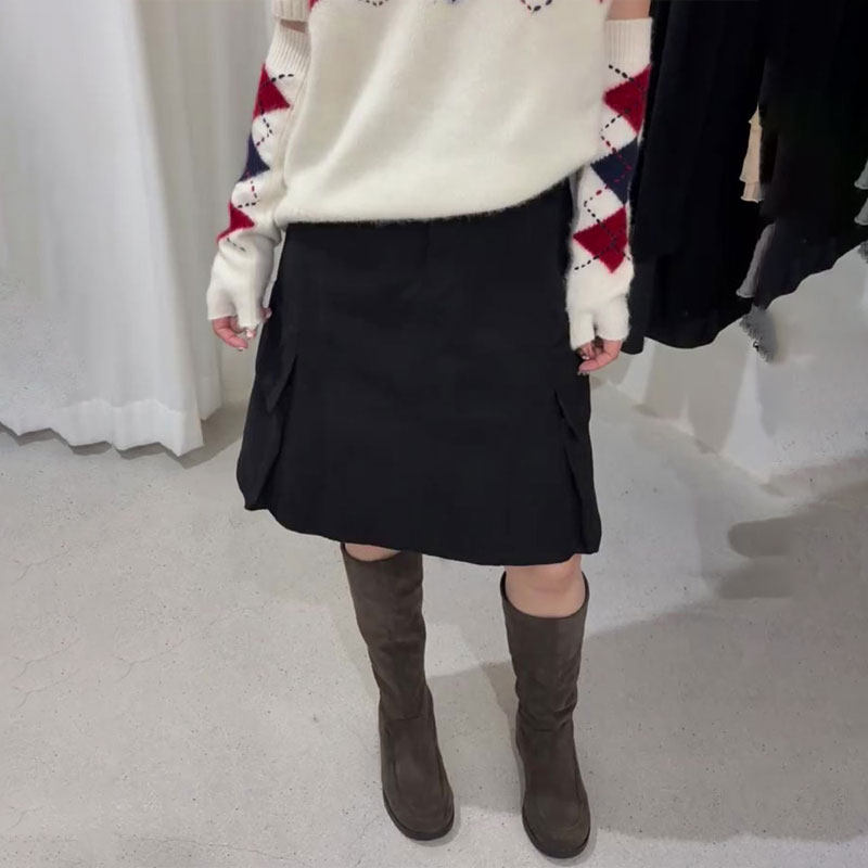 欧货高端定制黑色大码半身裙女2025冬季新款加厚工装风时尚A字裙,女装/女士精品,大码半身裙,淘宝优惠券,粉丝福利购,淘宝优惠卷