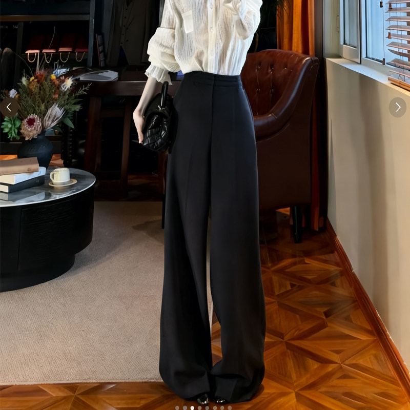 欧货高端定制黑色毛呢大码阔腿裤