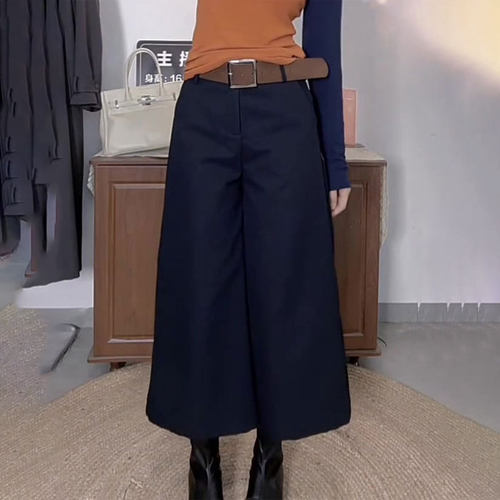 高端定制藏青色大码阔腿西装裤女