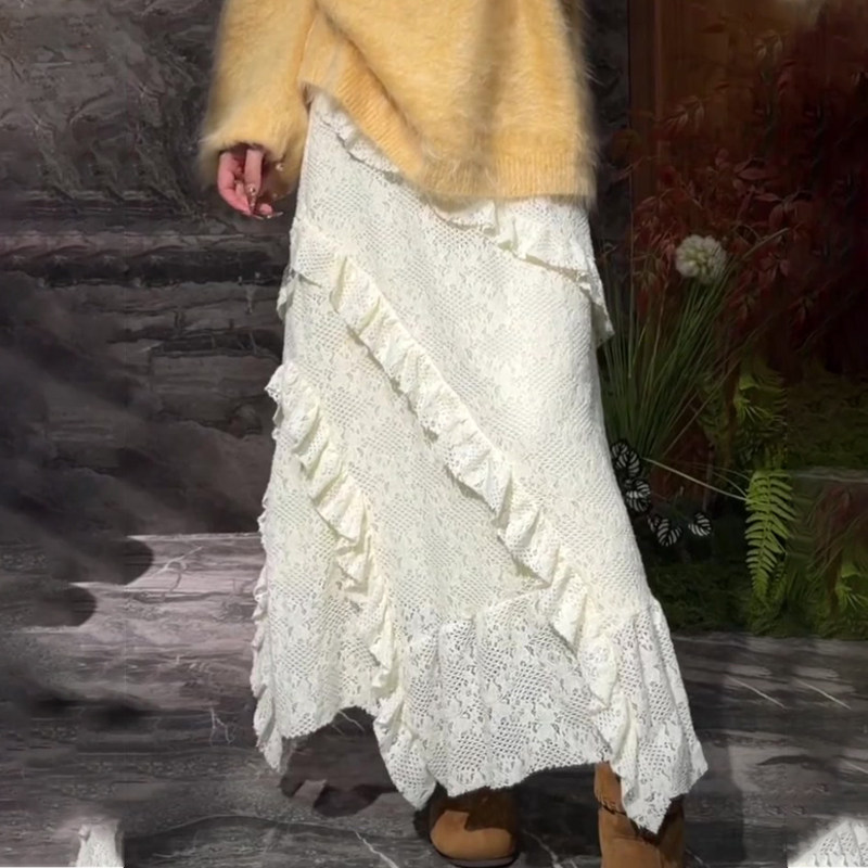 欧货高端定制杏色蕾丝大码半身裙女2025冬季新款加厚不规则A字裙,女装/女士精品,大码半身裙,淘宝优惠券,粉丝福利购,淘宝优惠卷