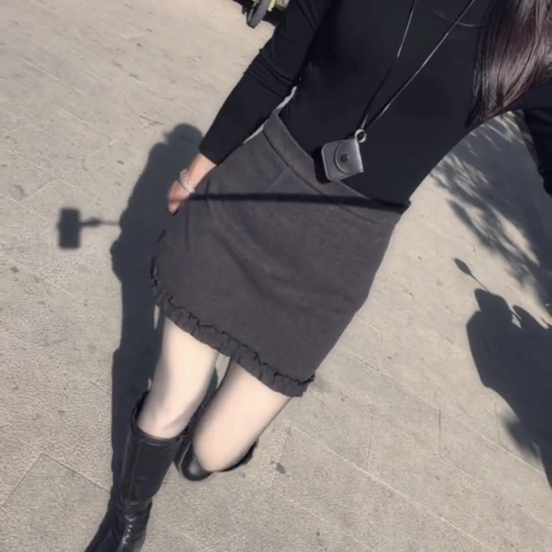 欧货高端定制灰色毛呢大码半身裙