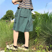 绿色宽松工装短裤女2025夏季新款时尚简约百搭休闲洋气直筒五分裤