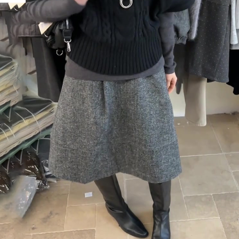 高端定制花灰色毛呢大码半身裙女
