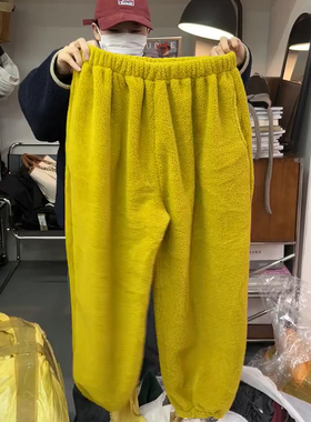 欧货高端定制黄色束脚大码阔腿裤女2025冬季新款加厚慵懒风休闲裤