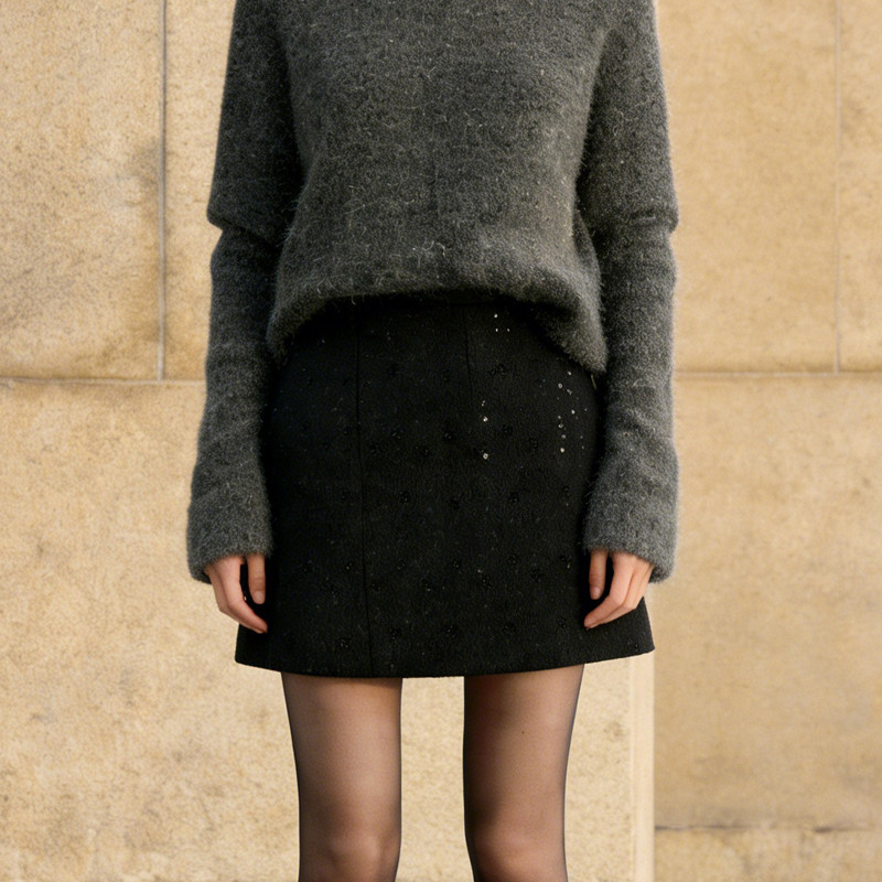 欧货高端定制黑色毛呢大码半身裙女2026早春新款轻熟细闪A字裙子,女装/女士精品,大码半身裙,淘宝优惠券,粉丝福利购,淘宝优惠卷