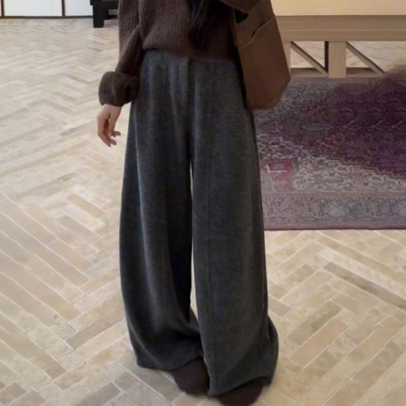 欧货高端定制深灰色毛呢阔腿裤女