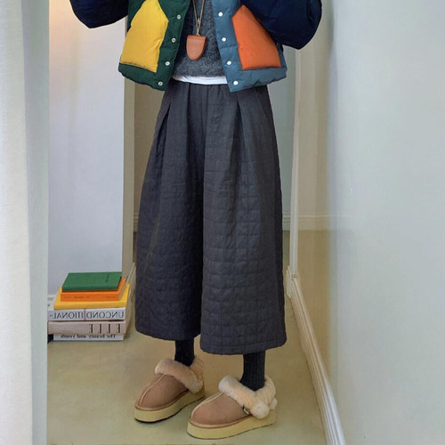 深灰色A版阔腿九分裤女2025冬季