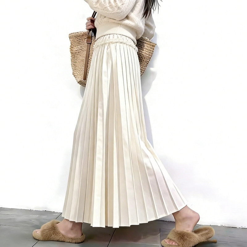 欧货高端定制米白色垂感大码半身裙女2026早春新款温柔轻熟风琴裙,女装/女士精品,大码半身裙,淘宝优惠券,粉丝福利购,淘宝优惠卷