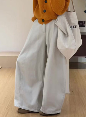 欧货高端定制白色大码阔腿裤女2025冬季新款加厚慵懒风宽松休闲裤