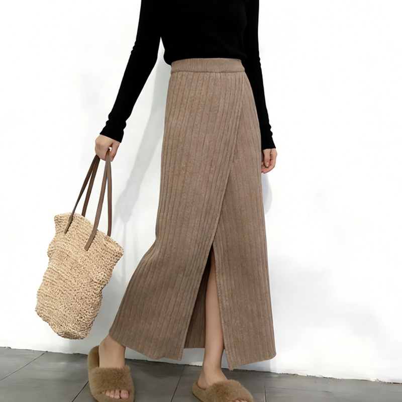 欧货高端定制驼色针织大码半身裙女2026早春新款轻熟风开叉A字裙,女装/女士精品,大码半身裙,淘宝优惠券,粉丝福利购,淘宝优惠卷