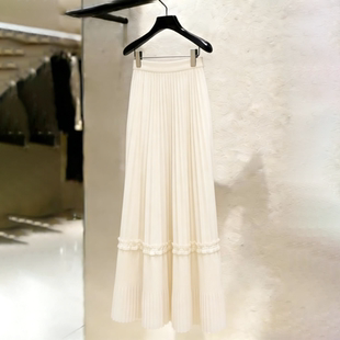 温柔轻熟风百褶裙子 新款 欧货高端定制米白色大码 半身裙女2026夏季