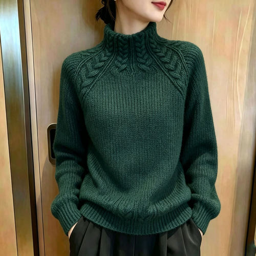 欧货高端粗针绞花高领大码上衣女