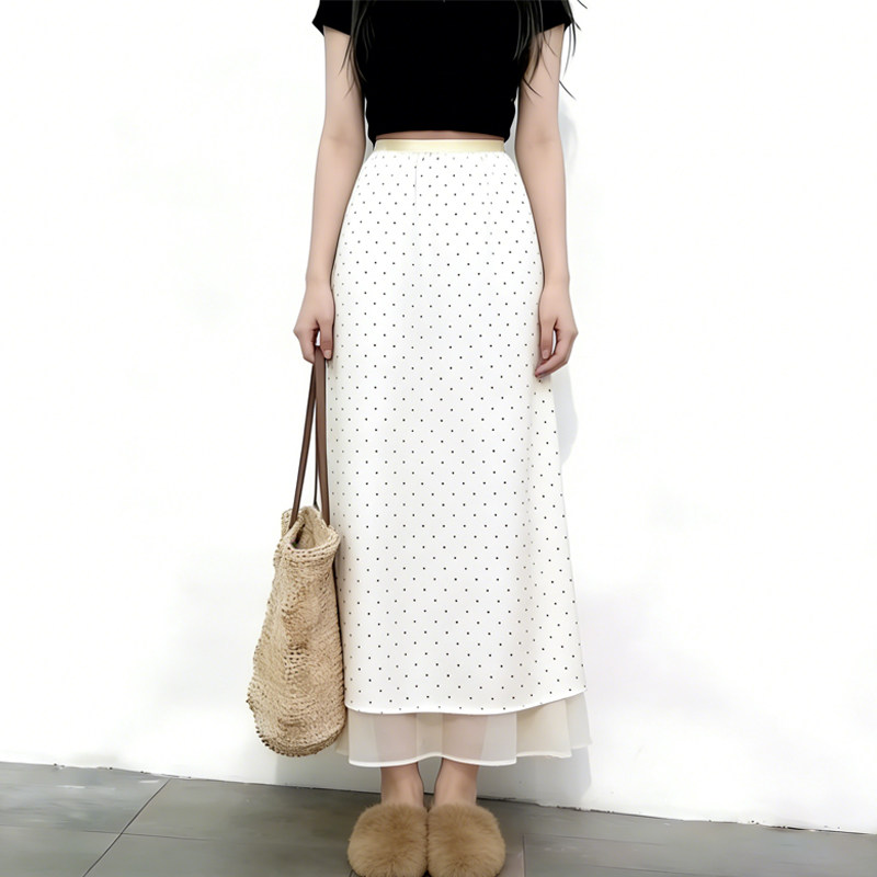 欧货高端定制白色缎面大码半身裙女2026早春新款波点拼接A字裙子,女装/女士精品,大码半身裙,淘宝优惠券,粉丝福利购,淘宝优惠卷