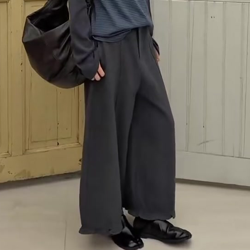 欧货高端定制深灰色大码阔腿裤女