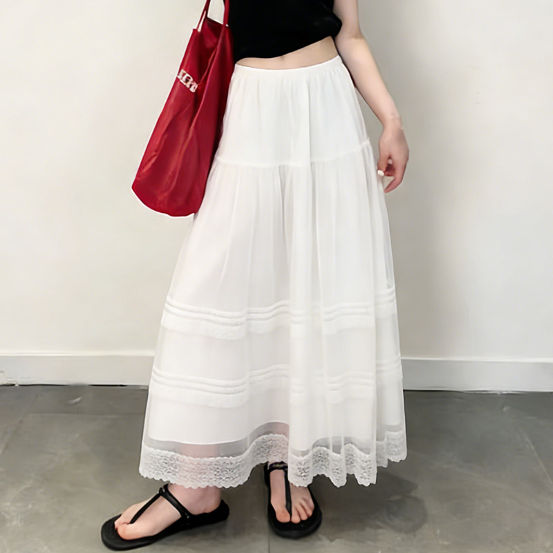欧货高端定制白色蕾丝拼接大码半身裙女2026早春新款温柔风大摆裙