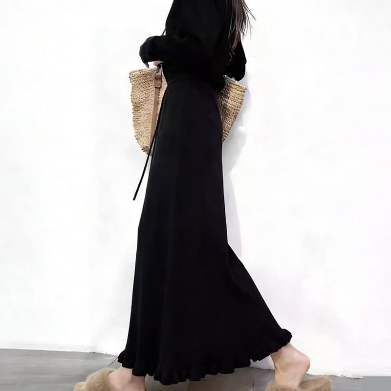 欧货高端定制黑色丝绒大码半身裙女2026早春新款木耳边减龄大摆裙,女装/女士精品,大码半身裙,淘宝优惠券,粉丝福利购,淘宝优惠卷