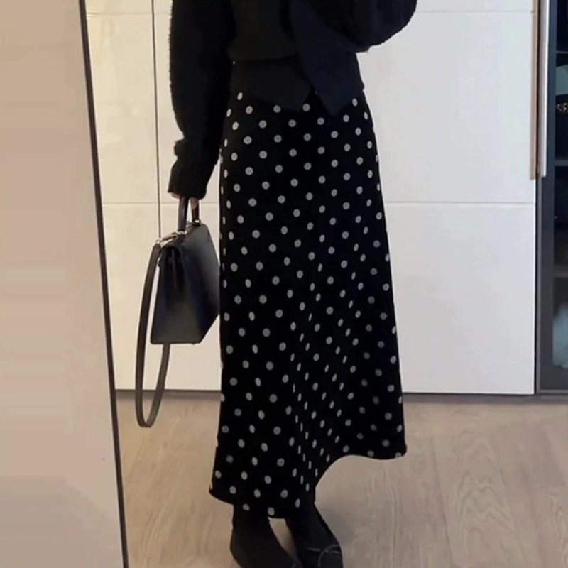 欧货高端定制黑色波点大码半身裙