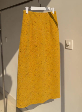 欧货高端定制黄色毛呢大码半身裙女2025冬季新款加厚轻熟风A字裙