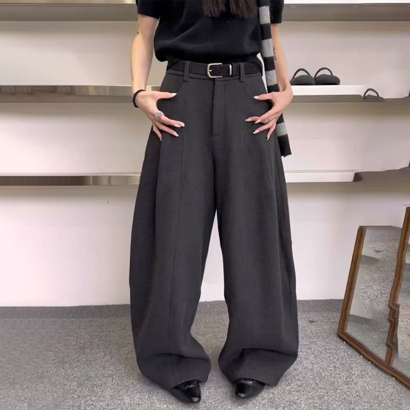 欧货高端定制深灰色大码阔腿裤女