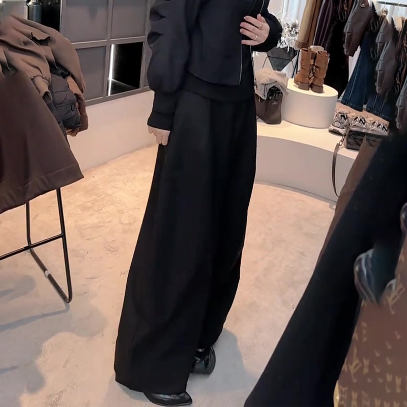 欧货高端定制黑色大码阔腿西装裤