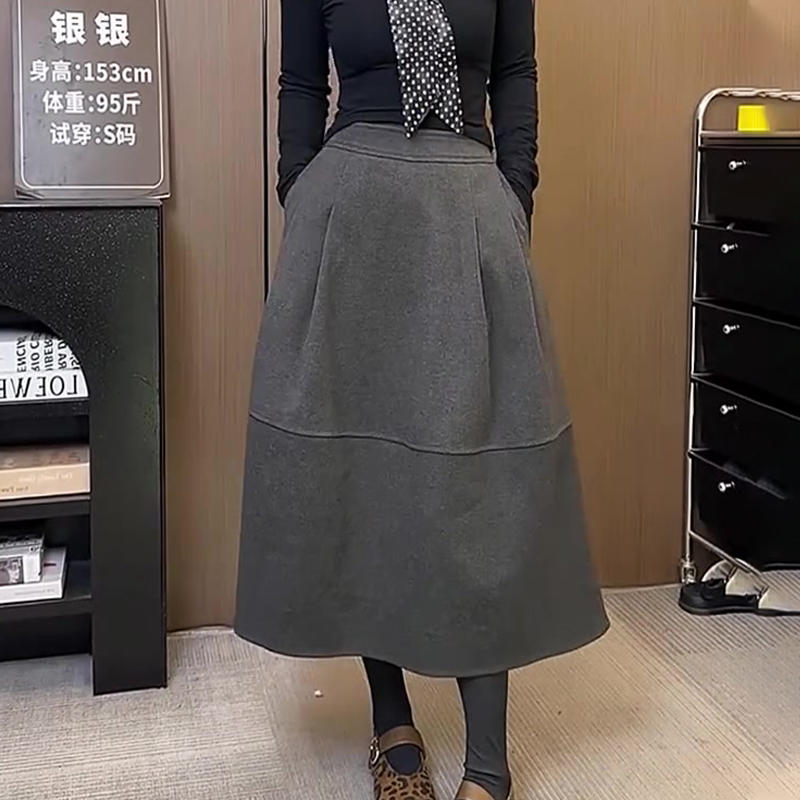 欧货高端定制灰色毛呢大码半身裙