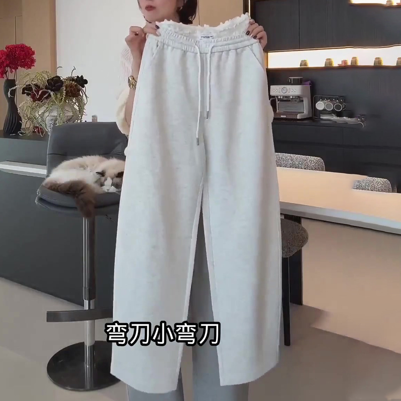 欧货高端定制灰色简约大码阔腿裤
