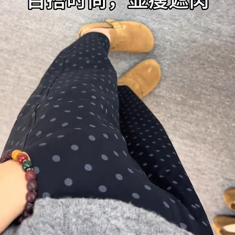 欧货高端定制深蓝色波点阔腿裤女