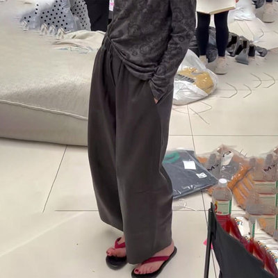 高端定制咖色大码阔腿皮裤女