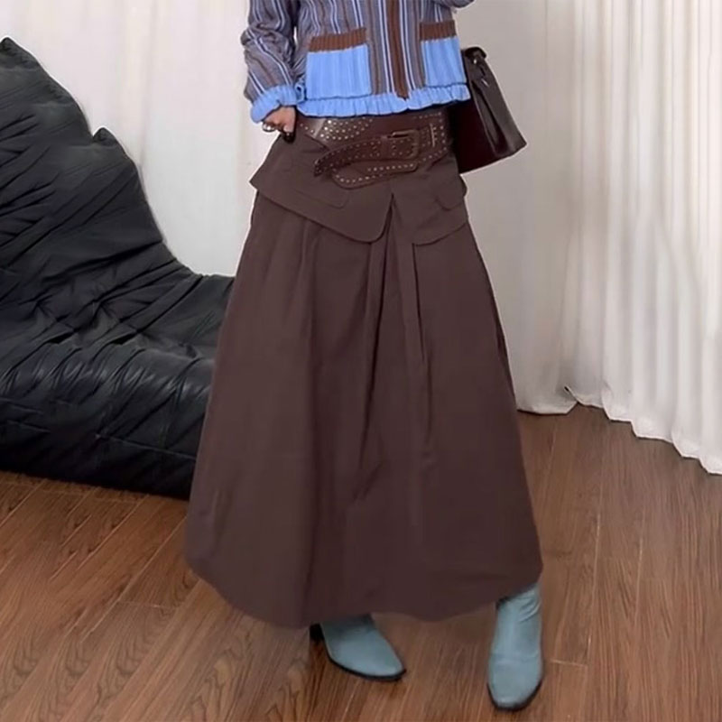 欧货高端定制棕色大码半身裙女