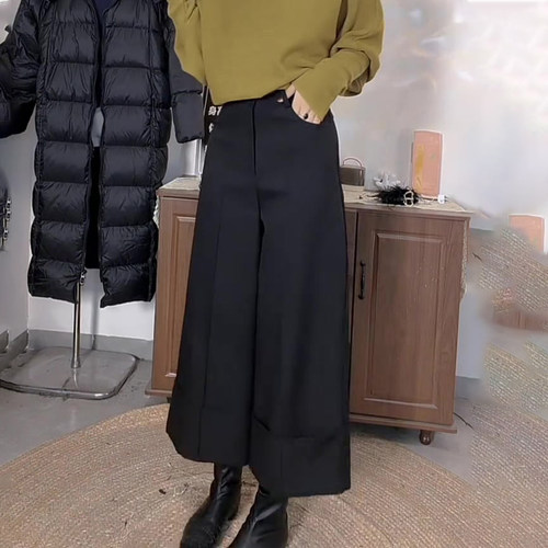 欧货高端定制黑色大码西装阔腿裤