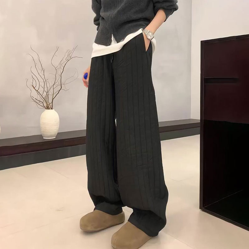 欧货高端定制灰色大码阔腿棉裤女