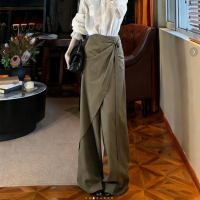欧货高端定制卡其色大码阔腿裤女